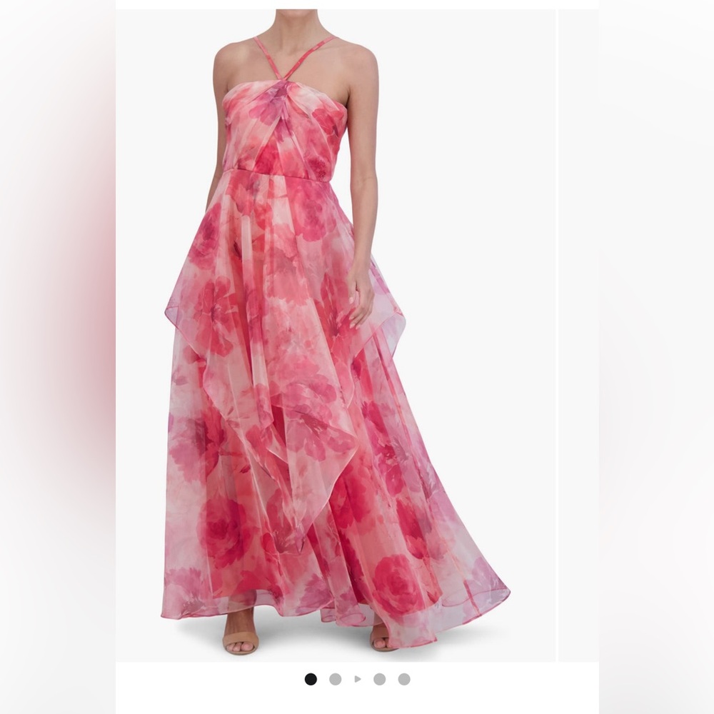 Eliza J Halter-Neck Floral A-Line Chiffon Gown - Size 6